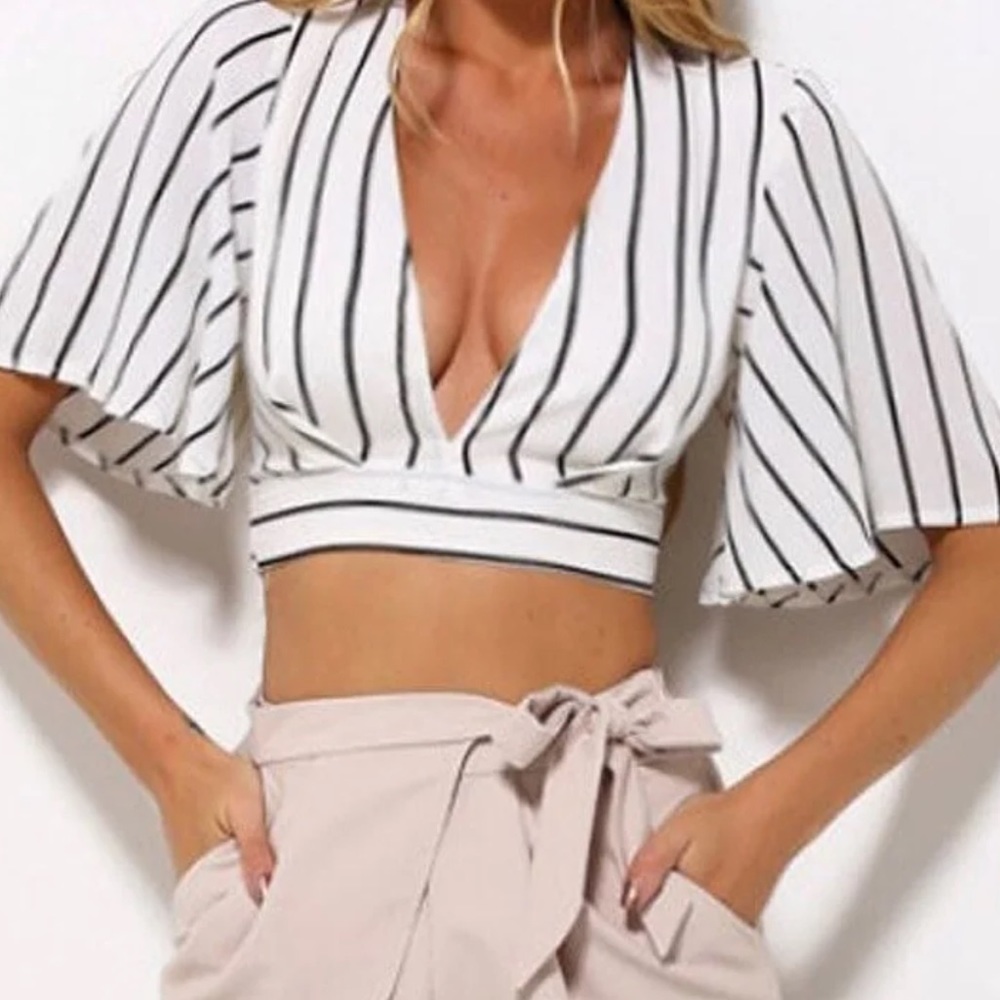 White stripped crop top